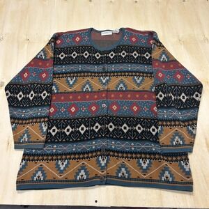 Vintage Elisabeth Cardigan Sweater Womens 2 Multicolor Aztec Western Knit